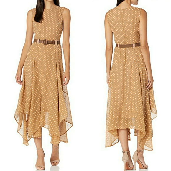 Calvin Klein Dresses & Skirts - CALVIN KLEIN POLKA DOT HANDKERCHIEF MIDI DRESS